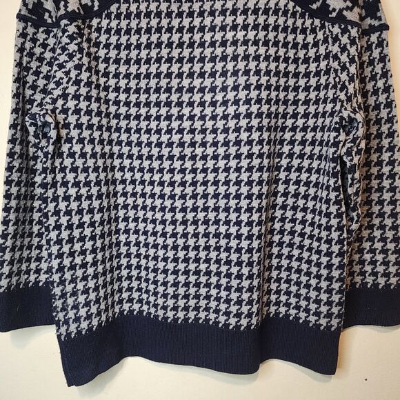 J Crew 100% Merino Wool Sweater Houndstooth Womens Large Navy Blue Gray - Picture 8 of 13